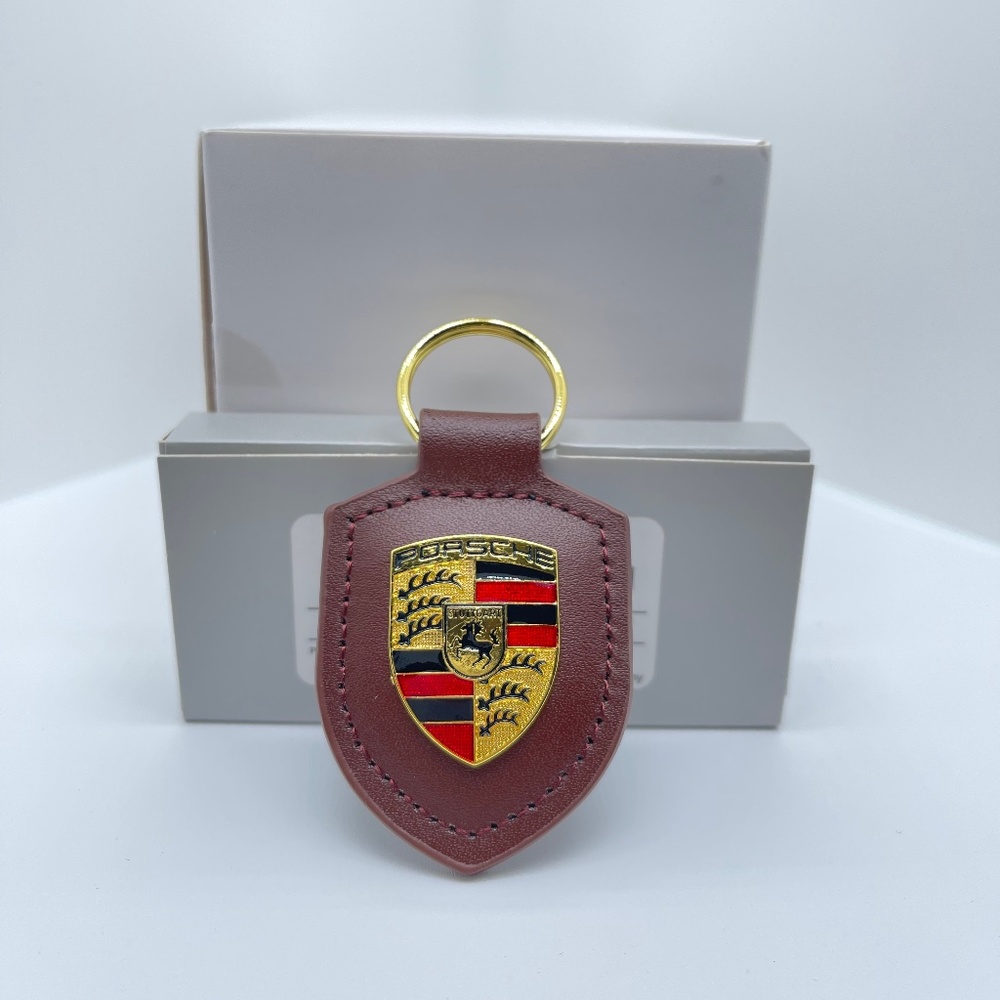 PORSCHE leather KeyFob Keyring Keychain BROWN new with box